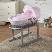 Pink Dimple Grey Wicker Baby Moses Basket With Stand image 1