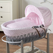 Pink Dimple Grey Wicker Baby Moses Basket With Stand image 7