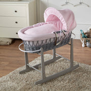 Pink Waffle Grey Wicker Baby Moses Basket With Stand image 1