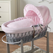 Pink Waffle Grey Wicker Baby Moses Basket With Stand image 7