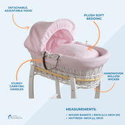White Dimple White Wicker Baby Moses Basket With Stand image 4