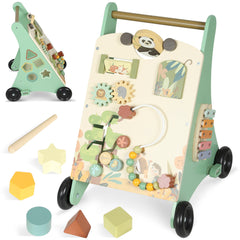 AIYAPLAY Wooden Baby Walker with Activity Toys – Green