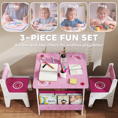 AIYAPLAY Kids Table & Chair Set with Bookshelves – Pink