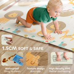 AIYAPLAY Double-Sided Foldable Baby Play Mat – Animal Design