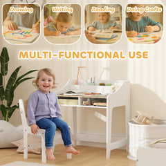 AIYAPLAY Kids Desk & Chair Set with Storage Shelves – Natural