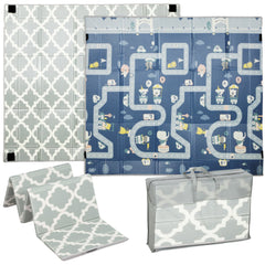 AIYAPLAY Foldable Baby Play Mat & Playpen – Reversible Traffic & Grey Diamond Design
