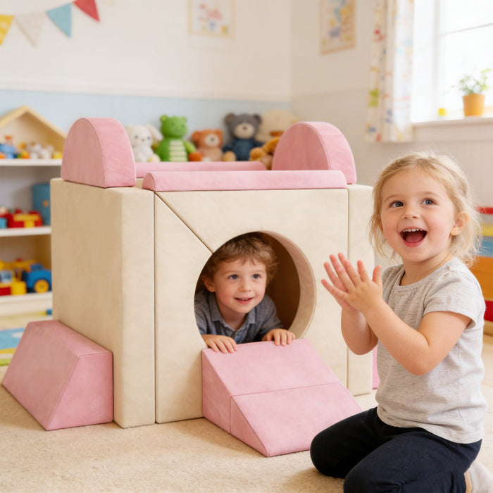 AIYAPLAY 12-Piece Modular Kids Play Sofa – Pink