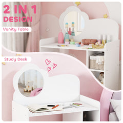 AIYAPLAY Kids Dressing Table with Mirror & Stool – White