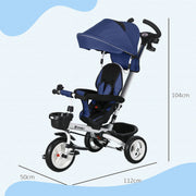 HOMCOM 6-in-1 Baby Push Tricycle with Parent Handle – Dark Blue image 3