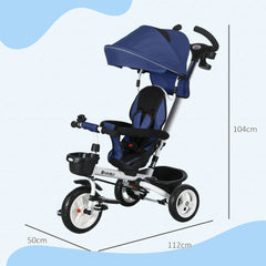 HOMCOM 6-in-1 Baby Push Tricycle with Parent Handle – Dark Blue