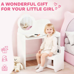 AIYAPLAY Kids Dressing Table with Mirror & Stool – White
