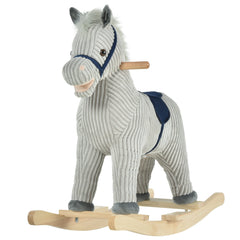 HOMCOM Plush Rocking Horse with Sound – Grey (3–6 Years)