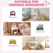 AIYAPLAY Kids Dressing Table with Mirror & Stool – Pink image 8