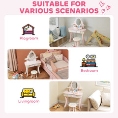 AIYAPLAY Kids Dressing Table with Mirror & Stool – Pink