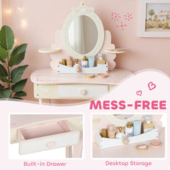 AIYAPLAY Kids Dressing Table with Mirror & Stool – Pink