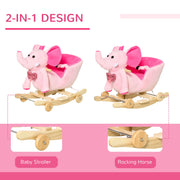 HOMCOM 2-in-1 Elephant Rocking Toy with Wheels – Pink image 5