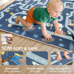 AIYAPLAY Foldable Baby Play Mat & Playpen – Reversible Traffic & Grey Diamond Design