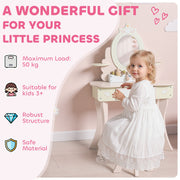 AIYAPLAY Kids Dressing Table with Mirror & Stool – Pink image 7