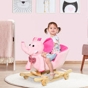 HOMCOM 2-in-1 Elephant Rocking Toy with Wheels – Pink image 2