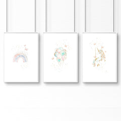 Unicorn Nursery Wall Art Prints – Set of 3