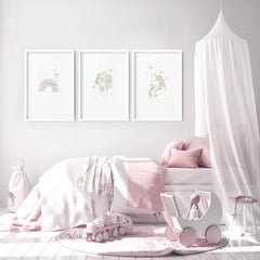 Unicorn Nursery Wall Art Prints – Set of 3