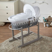 White Waffle Grey Wicker Baby Moses Basket With Stand image 1
