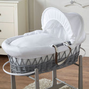 White Waffle Grey Wicker Baby Moses Basket With Stand image 7