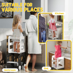 AIYAPLAY 4-in-1 Toddler Step Stool with Safety Rail – Grey