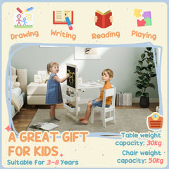 AIYAPLAY 3-in-1 Kids Table & Chair Set with Storage – White