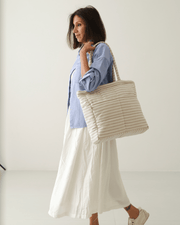 Almond Stripe Tote Nappy Bag (100% Cotton) image 3