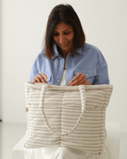 Almond Stripe Tote Nappy Bag (100% Cotton) image 5