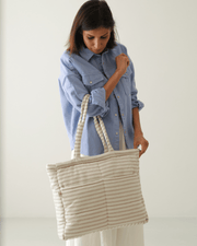 Almond Stripe Tote Nappy Bag (100% Cotton) image 1